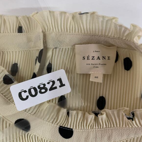 Sézane Rosalinda Blouse 14 Black Ecru Polka Dot Print Career Feminine Corpcore - Picture 4 of 9